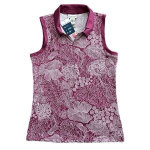 Tommy Bahama Golf Sleeveless Polo Shirt UPF 50 Coral Reef Berry Wine Small NWT